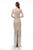 Jovani - 66234 Feathered Long Sheath Dress In Silver and Neutral