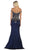 May Queen - MQ1609 Metallic Lace Appliqued Trumpet Gown In Blue
