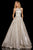 Sherri Hill - 52964 High Halter Neck Glitter Mesh Full A-Line Dress In Neutral and Silver