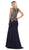 May Queen - MQ1629 Gold Appliqued Illusion Jewel Long Gown In Blue and Gold