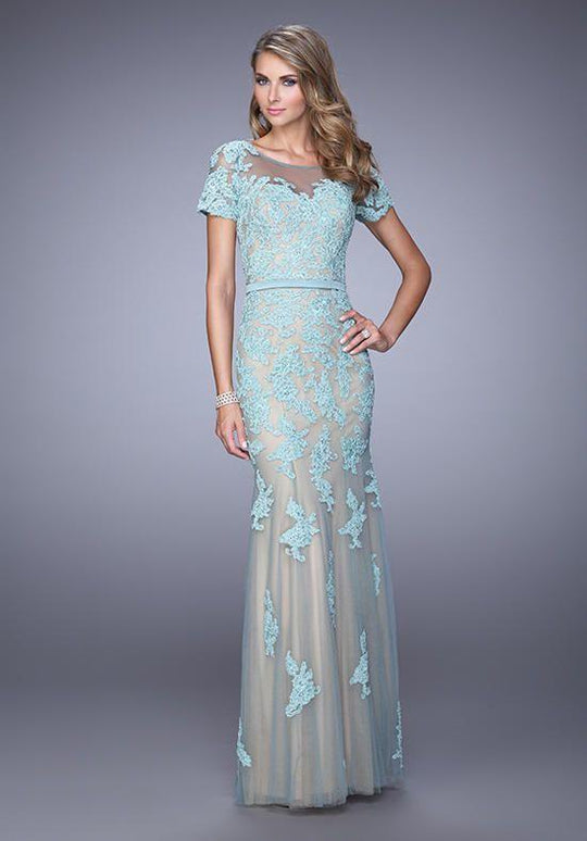 La Femme - Lace Illusion Bateau Sheath Dress 21703 in Green