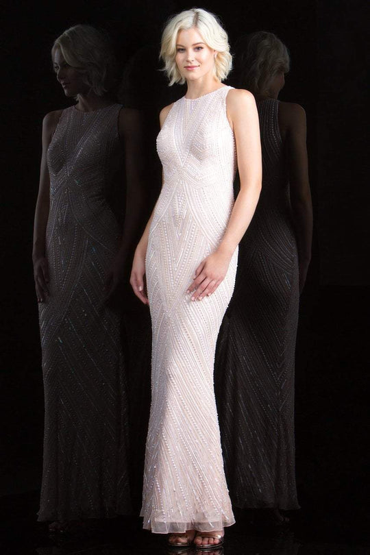 Scala - 48783 Sequin Jewel Sheath Dress in White and Pink