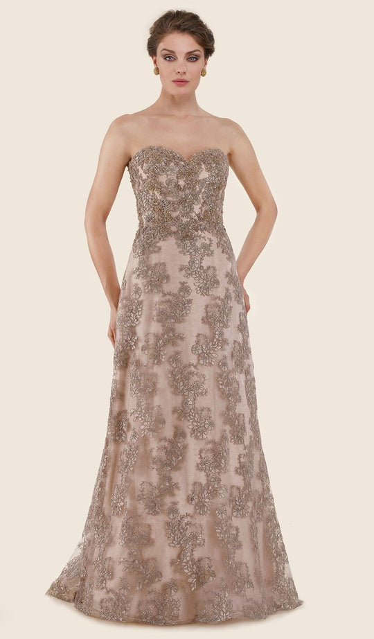 Rina Di Montella - RD2627 Strapless Lace Sweetheart A-line Gown in Pink and Gold