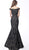 Jovani - 62581 Floral Print Jacquard Off-Shoulder Mermaid Dress In Black and Gold