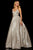 Sherri Hill - 52960 V- Neckline Empire Glitter A Line Dress In Neutral and Silver