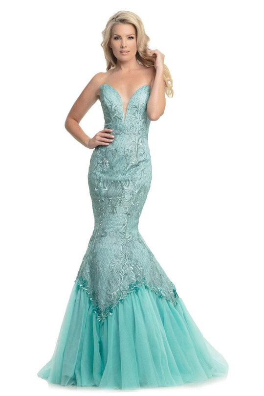 Johnathan Kayne - Embellished Strapless Mermaid Evening Mermaid Gown 9001 In Blue