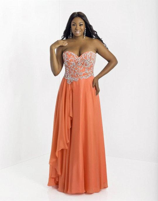 Blush Too - Embellished Strapless Long Dress 9002 in Orange