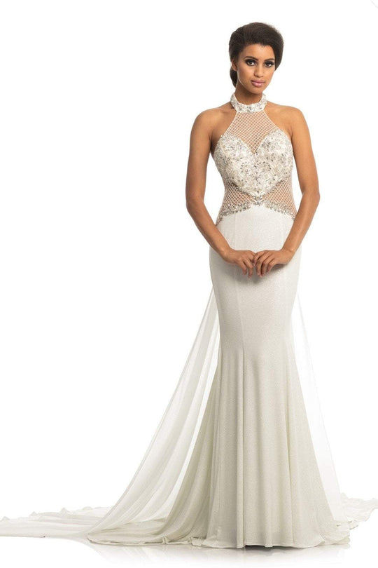 Johnathan Kayne - 9008 Crystalline Illusion High Halter Gown In White