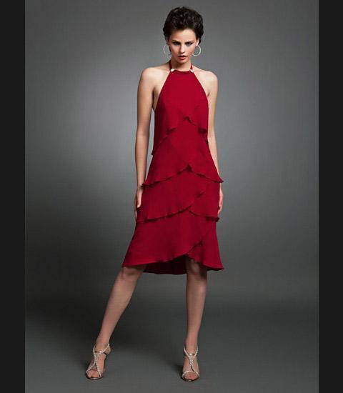 Daymor Couture - 9010 Halter Neck Layered Sheath Dress In Red