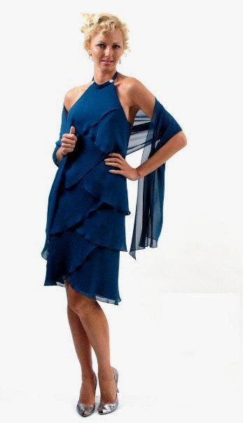 Daymor Couture - Halter Neck Layered Sheath Dress 9010 in Blue