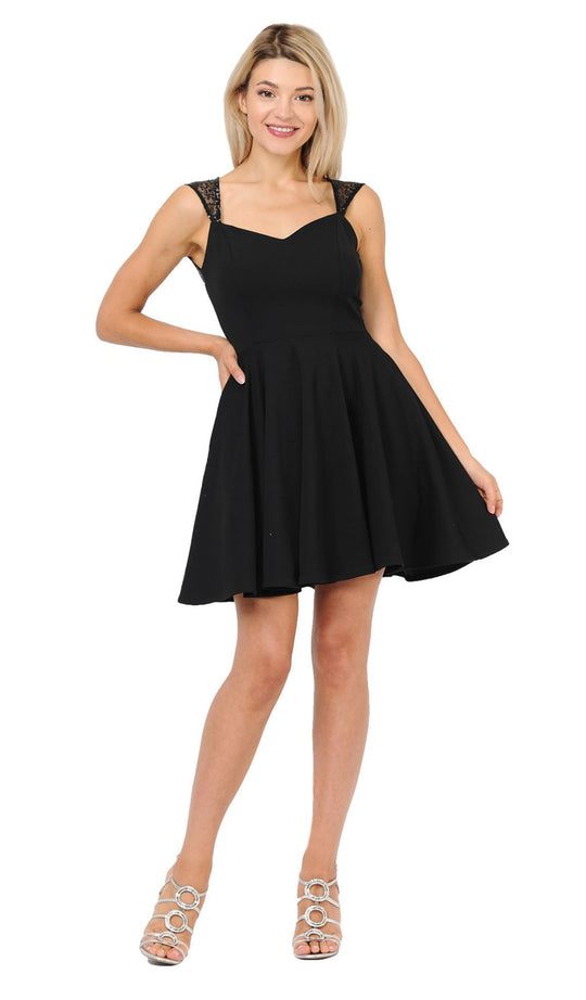 Poly USA - 9012 Fitted V Neck A-Line Cocktail Dress in Black
