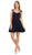 Poly USA - 9012 Fitted V Neck A-Line Cocktail Dress in Blue