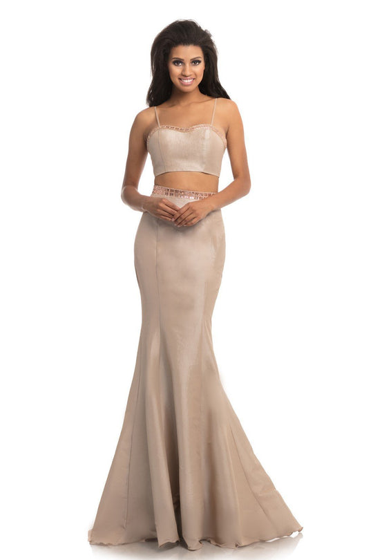 Johnathan Kayne - 9012 Two Piece Jewel-Trimmed Taffeta Gown In Neutral