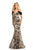 Johnathan Kayne - 9013 Sequined Velvet Draped Mermaid Gown In Black and Gold