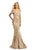 Johnathan Kayne - 9013 Sequined Velvet Draped Mermaid Gown In Neutral and Gold