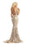 Johnathan Kayne - 9013 Sequined Velvet Draped Mermaid Gown In Neutral and Gold