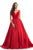 Johnathan Kayne - 9016 Plunging Illusion Sweetheart  Velvet Gown In Red