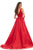 Johnathan Kayne - 9016 Plunging Illusion Sweetheart  Velvet Gown In Red
