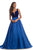 Johnathan Kayne - 9016 Plunging Illusion Sweetheart  Velvet Gown In Blue