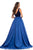 Johnathan Kayne - 9016 Plunging Illusion Sweetheart  Velvet Gown In Blue