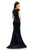 Johnathan Kayne - 9018 Surplice Style Velvet Sheath Evening Gown In Blue