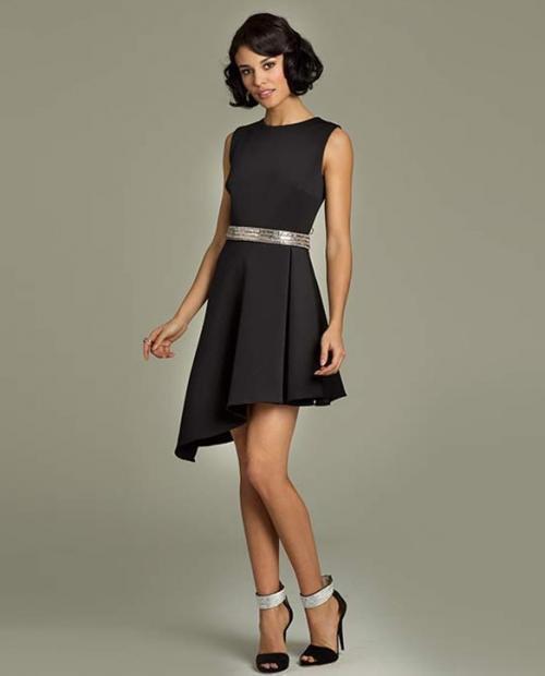 90201 Embellished Jewel Neck Asymmetric Cocktail Dress