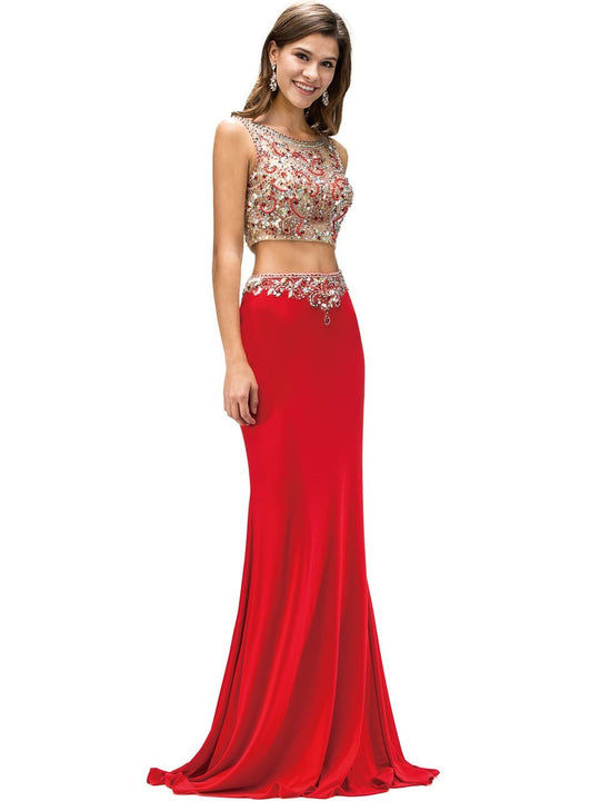 Dancing Queen - Two-Piece Ornate Jersey Gown in Red