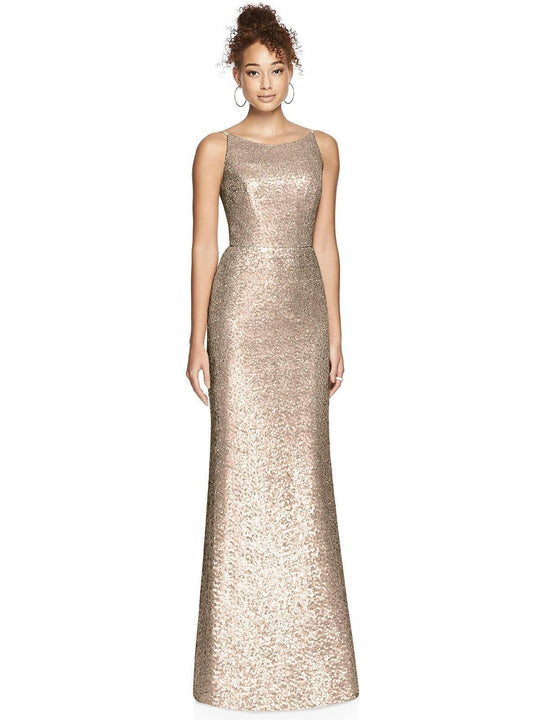 Dessy Collection - 3010 Sleeveless Sequined Bateau Trumpet Dress In Pink and Gold
