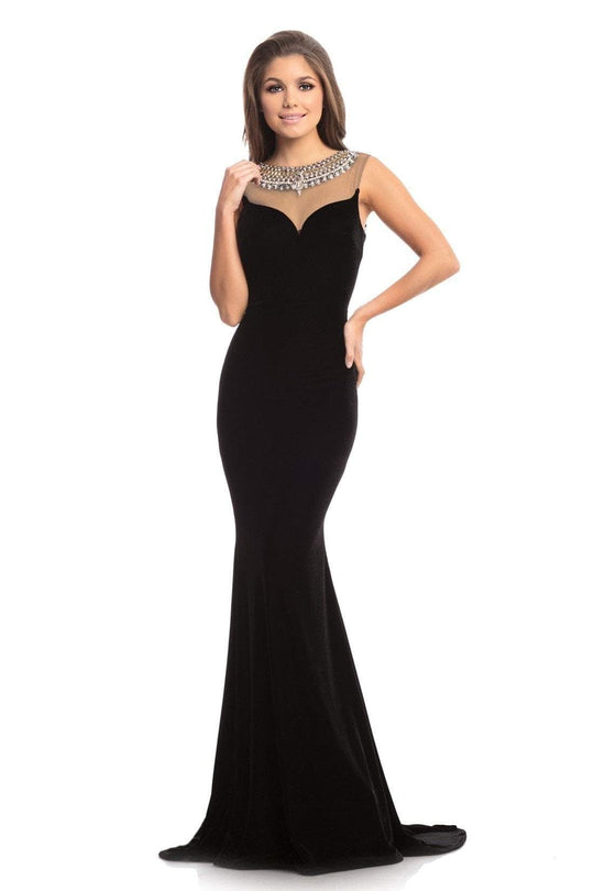 Johnathan Kayne - 9024 Jewel Framed Back Velvet Long Evening Gown In Black