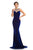 Johnathan Kayne - 9024 Jewel Framed Back Velvet Long Evening Gown In Blue