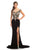 Johnathan Kayne - 9031 Gilded Foliage Beaded High Slit Velvet Gown In Black and Gold