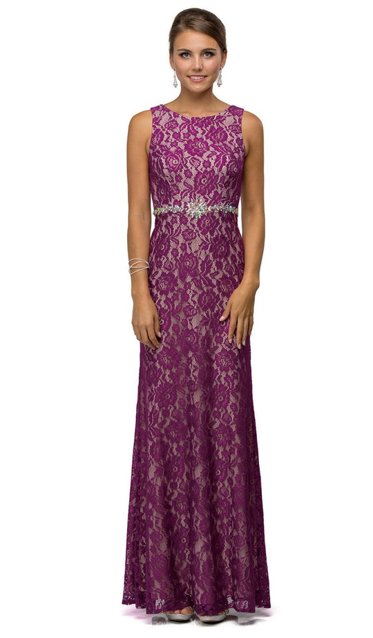 Dancing Queen - 9031 Embellished Lace Bateau Sheath Formal Dress