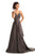Johnathan Kayne - 9033 Sleeveless Drape Skirt Charmeuse Evening Gown In Gray and Brown