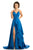 Johnathan Kayne - 9033 Sleeveless Drape Skirt Charmeuse Evening Gown In Blue