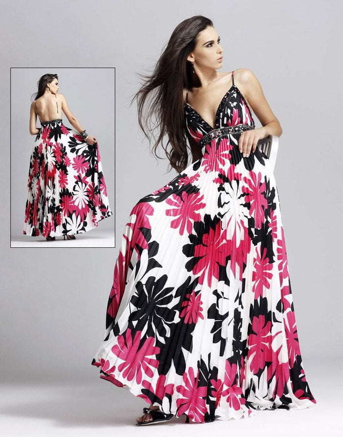 Blush - 9034 Floral Print Accordion Gown In White and Pink