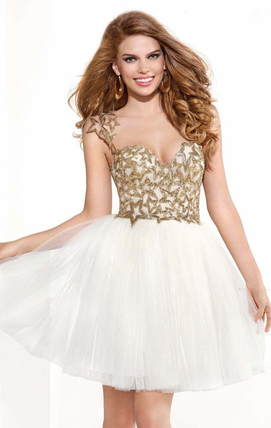 Tarik Ediz - Star Embellished Short Dress 90365 in White