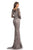 Johnathan Kayne - 9037 Embellished Long Sleeve Bateau Trumpet Dress In Gray and Pink