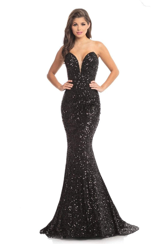 Johnathan Kayne - 9040 Plunging Sweetheart Sequined Corset Gown In Black