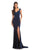 Johnathan Kayne - 9041 Embellished Cap Sleeve V-neck Trumpet Dress In Blue