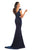 Johnathan Kayne - 9041 Embellished Cap Sleeve V-neck Trumpet Dress In Blue