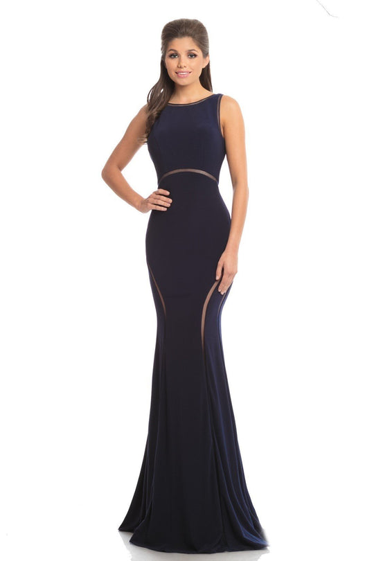 Johnathan Kayne - 9042 Contoured Illusion Stripe Mermaid Gown In Blue
