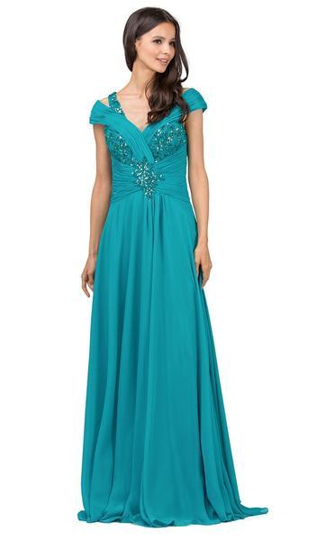 Dancing Queen - Embellished Ruched V-neck A-line Prom Dress 9043 In Green