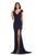 Johnathan Kayne - 9043 Plunging V-neck Glitter Knit Trumpet Dress In Blue