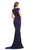 Johnathan Kayne - 9043 Plunging V-neck Glitter Knit Trumpet Dress In Blue