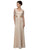Dancing Queen - 9044 Floral Lace V-Neck A Line Dress in Gold