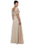 Dancing Queen - 9044 Floral Lace V-Neck A Line Dress in Gold