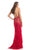 Johnathan Kayne - 9044 Halter Feather Fringed Lace Gown In Red