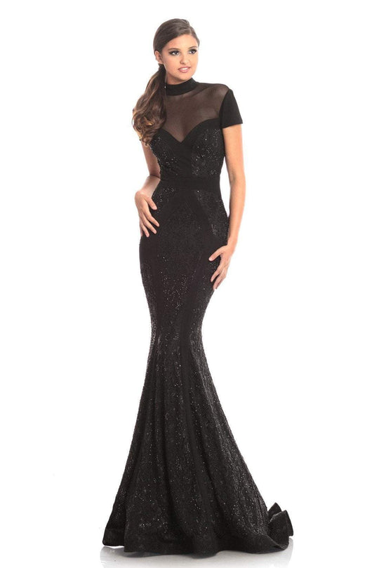 Johnathan Kayne - 9045 Embellished Lace High Neck Mermaid Dress In Black