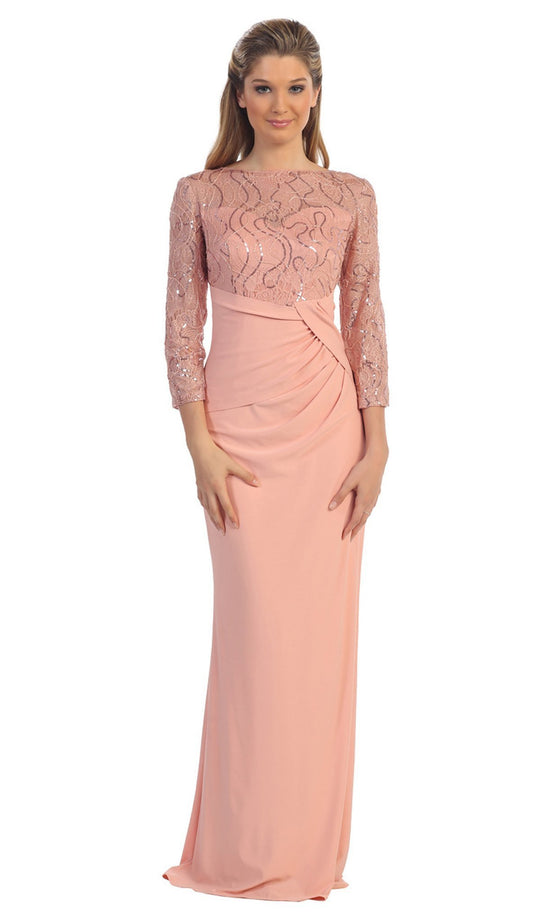 Dancing Queen - 9046 Quarter-Length Sleeve Lace Fitted Evening Gown