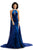Johnathan Kayne - 9046 Jeweled High Halter Mermaid Gown With Cape In Blue